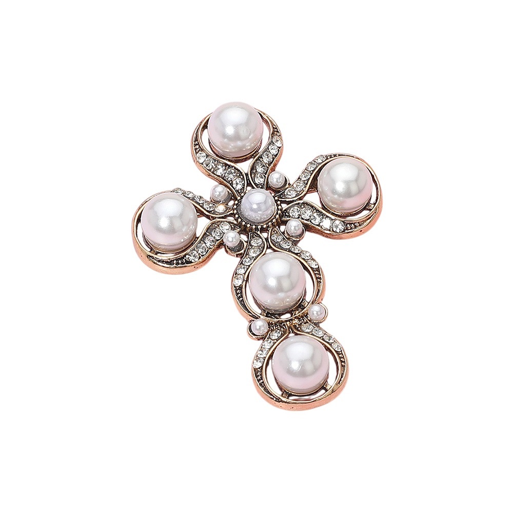 Rhinestone Paved Pearl Pin Brooch